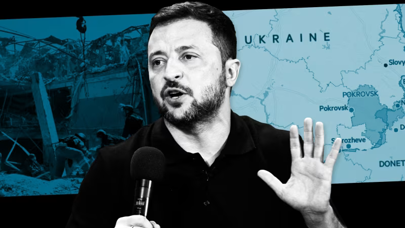 Володимир Зеленський зіткнувся з критикою через прорив російськими військами східних рубежів оборони Президент Володимир Зеленський назвав ситуацію на фронті під Покровськом «надзвичайно складною» © FT montage; AFP/Getty Images